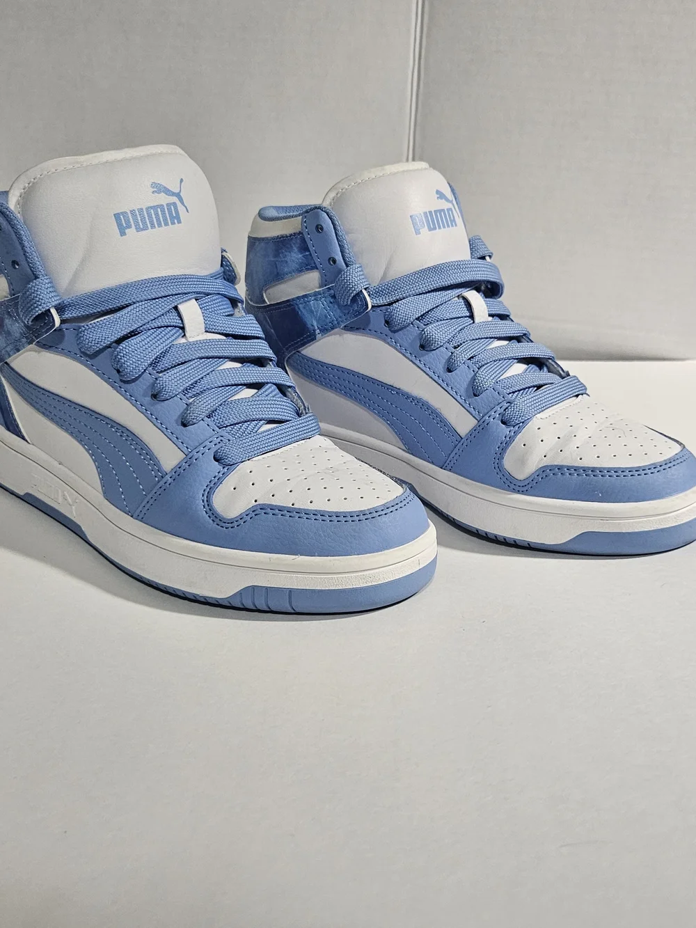 PUMA Rebound LayUp Mid White / Day Dream Blue Marble High Top Sneakers